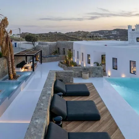 Villa Exquisite Mykonos Apocryphos 6 Bedrooms Unique Aegean Sea Views Private Infinity Pool Indoor Cave Heated Pool Outdoor Jacuzzi,